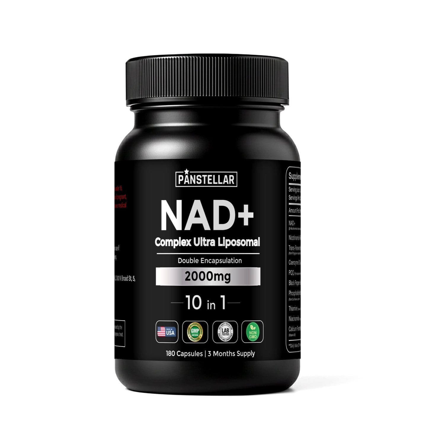 NAD+ Complex Ultra Liposomal supplement bottle, 2000mg, 180 capsules, dietary health formula