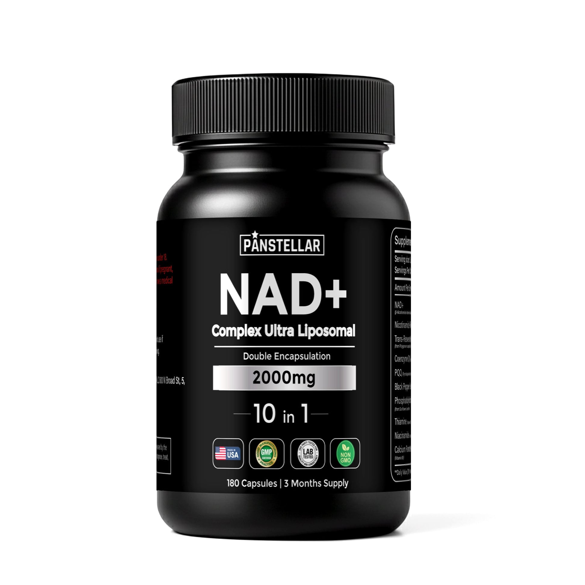 NAD+ Complex Ultra Liposomal supplement bottle, 2000mg, 180 capsules, dietary health formula